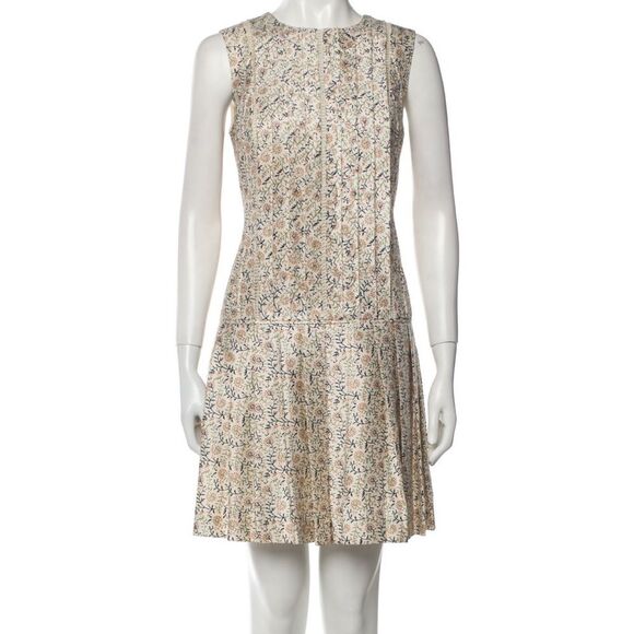 Tory Burch Silk Pleated Drop Waist Floral Print Mini Dress - 2 - Picture 1 of 13